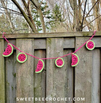 Crochet Watermelon Bunting Pattern by Sweet Bee Crochet