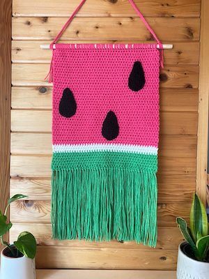 Crochet Watermelon Wall Hanging Pattern by Jaded Crafts & Creations