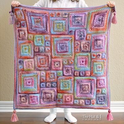 Square Scramble Granny Square Blanket Crochet Pattern by The Hat And I