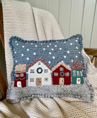 Winter Cottages Crochet Cushion Pattern by Kate Eastwood