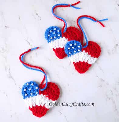Crochet Patriotic Heart Ornament Pattern by Golden Lucy Crafts