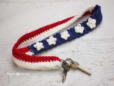Crochet Stars And Stripes Lanyard Pattern by Repeat Crafter Me