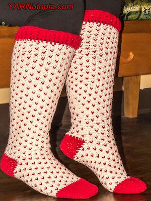Fair Isle Knee High Socks Crochet Pattern by Yarnutopia