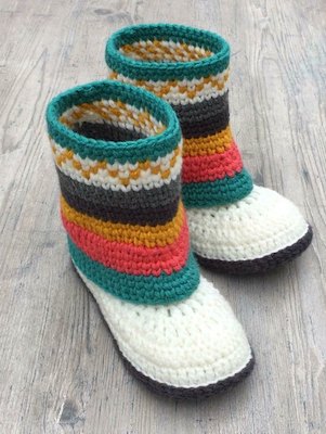 Fair Isle Mukluk Slippers Crochet Pattern by A Frayed Knot Boutique