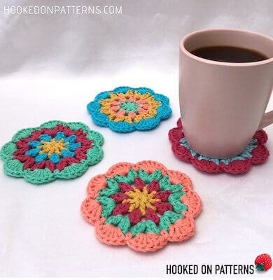Happy Scrappy Coasters Crochet Pattern by Hookedo Patterns