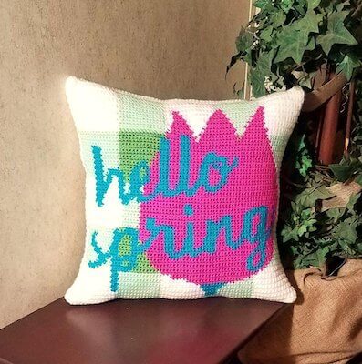 Hello Spring Pillow Crochet Pattern by Vicki Moore