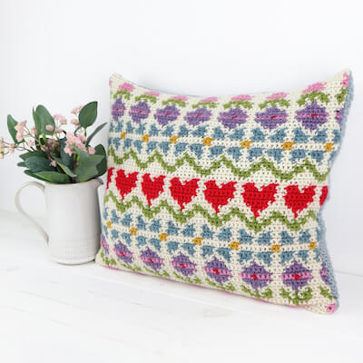 Spring Fling Fair Isle Cushion Crochet Pattern by Little Doolally