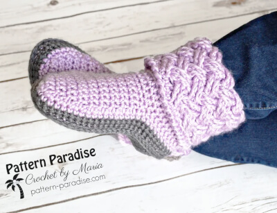 Celtic Weave Slippers Crochet Pattern by Pattern Paradise