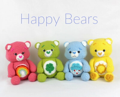 Happy Care Bear Amigurumi Crochet Pattern by Stringy Dingding