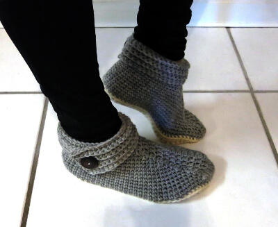 Women's Buttoned Up Adult Crochet Booties Slippers Pattern by KnitAndCrochetEvrAft