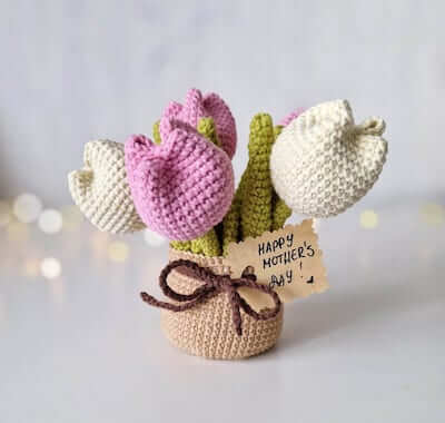 Flower Tulip Bouquet For Mothers Day Crochet Pattern by Kid Unique Crochet
