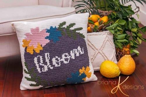 Spring Time Bloom Free Crochet Pillow Cover Pattern by Briana K Designs