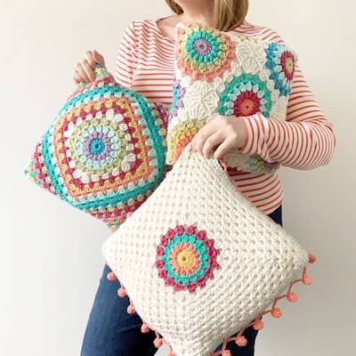Sunburst Granny Square Pillows Crochet Pattern by Nauti Krall