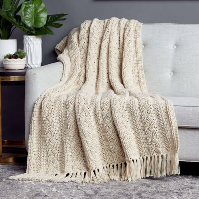 Caron Braided Cable Stitch Crochet Blanket Pattern by Yarnspirations