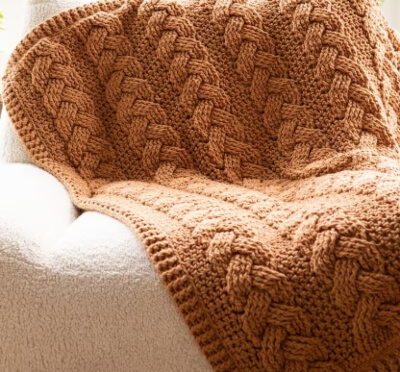 Cozy Cottage Cable Blanket Crochet Pattern by MJsOffTheHookDesigns