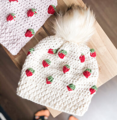 Strawberry Milkshake Beanie Crochet Pattern by OneStopWonders