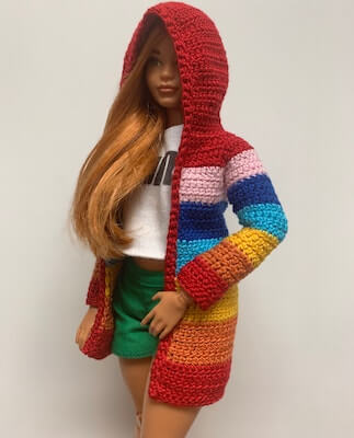 Crochet Barbie Rainbow Hoodie Pattern by Fancy Doll Design