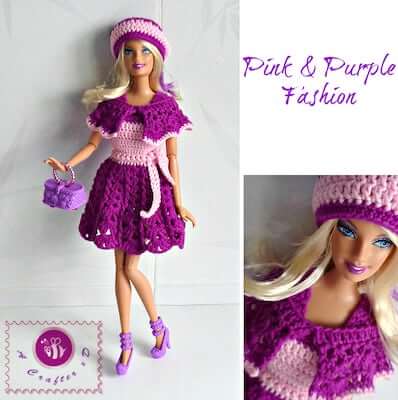 Crochet Pink And Purple Barbie Clothes Pattern by Be A Crafter