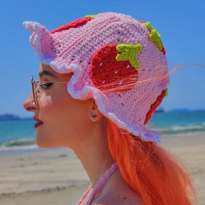 Crochet Strawberry Bucket Hat Pattern by Bai Retro