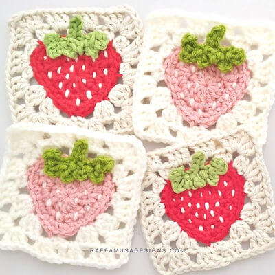 Crochet Strawberry Granny Square Pattern by Raffamusa Designs
