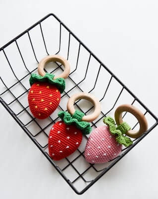 Crochet Strawberry Rattle Pattern by Happy Toys Designs