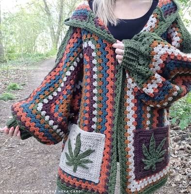 Crochet Weed Leaf Cardigan Pattern by Annah Haakt