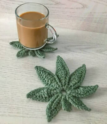 Crochet Weed Leaf Coasters Pattern by Doodabs Designs