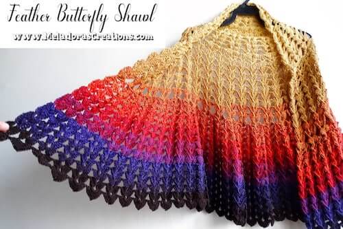 Feather Butterfly Shawl Crochet Pattern by Meladora’s Creation PDF