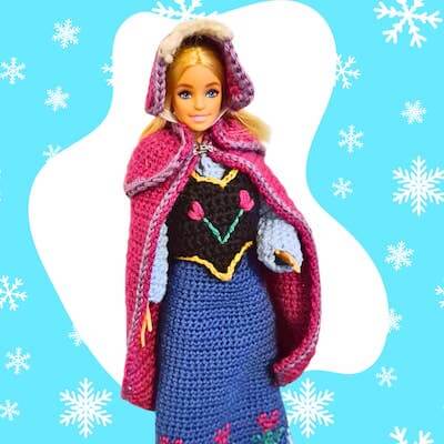 Frozen-Inspired Anna Barbie Outfit Crochet Pattern by Transatlantic Crochet