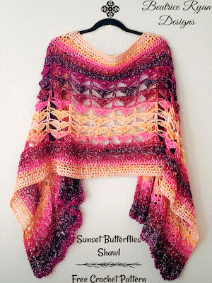 Sunset Butterflies Shawl Crochet Pattern by Beatrice Ryan Designs