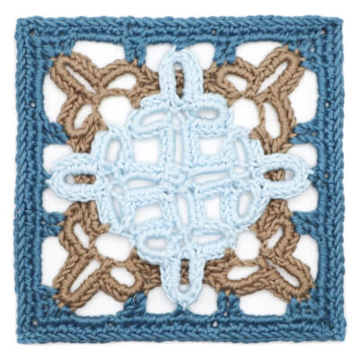 Blue Granny Square Celtic Knot Crochet Pattern by JustNeedleAndThread