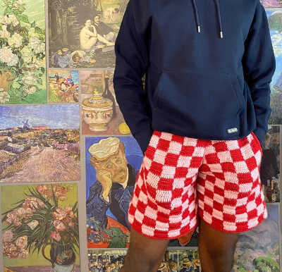 Checkered Men's Crochet Shorts with Pockets by YarnByNathanael