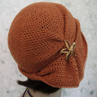Cloche Hat With Side Gathers And Draped Brim Crochet Pattern by Kalliedesigns