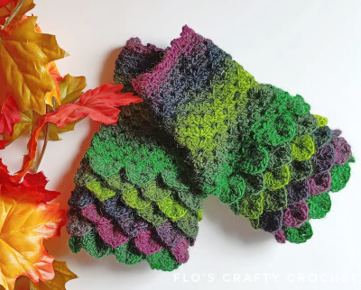 Dragon Scale Fingerless Gloves Crochet Pattern by FlosCraftyCrochet