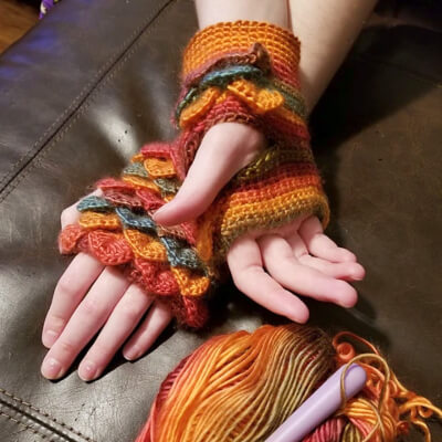 Dragon Scale Fingerless Gloves Crochet Pattern by Knotty Crochet Lady