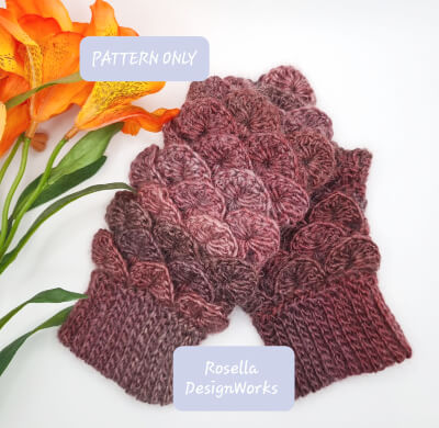 Dragon Scale Fingerless Gloves Crochet Pattern by RosellaDesignWorks