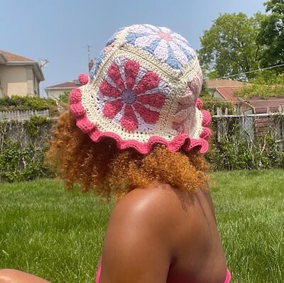 Crochet Blossom Granny Square Bucket Hat Pattern by Anns Clst