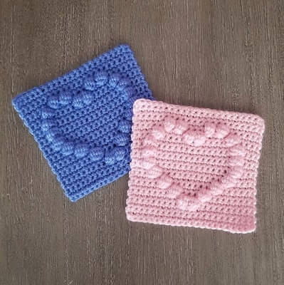 Crochet Bobble Heart Square Pattern by HCK Crafts