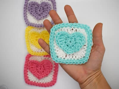 Crochet Conversation Hearts Granny Square Pattern by Torreya Treasures
