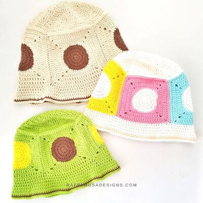 Crochet Dot Square Bucket Hat Pattern by Raffamusa Designs