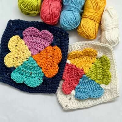 Crochet Four Hearts Granny Square Pattern by TS Crochet Design