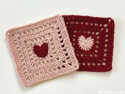 Crochet Heart Afghan Square Pattern by By Wilmade