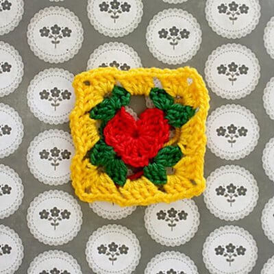 Crochet Heart Granny Square Pattern by Emma Wilkinson