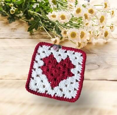 Crochet Heart Granny Square Pattern by Colored Braidss