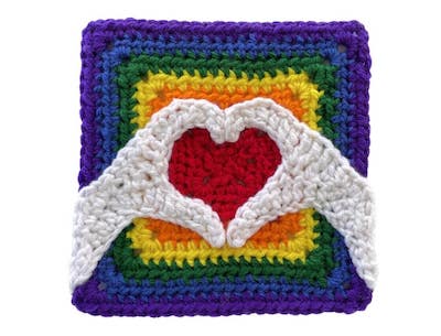 Crochet Hands Heart Granny Square Pattern by Snow Shine Creative