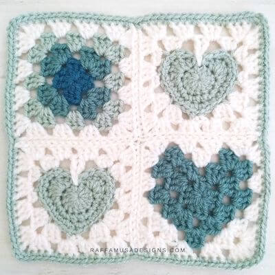 Crochet Hearts & Love Granny Square Pattern by Raffamusa Designs