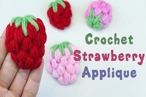 Crochet Puff Strawberry Applique Pattern by Chenda DIY