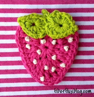 Crochet Summer Strawberry Applique Pattern by Fiber Flux