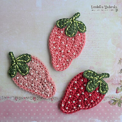 Crochet Sweet Strawberry Applique Pattern by Vendulka M