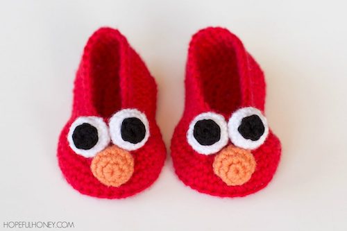 Elmo Inspired Baby Booties Crochet Pattern by Hopeful Honey